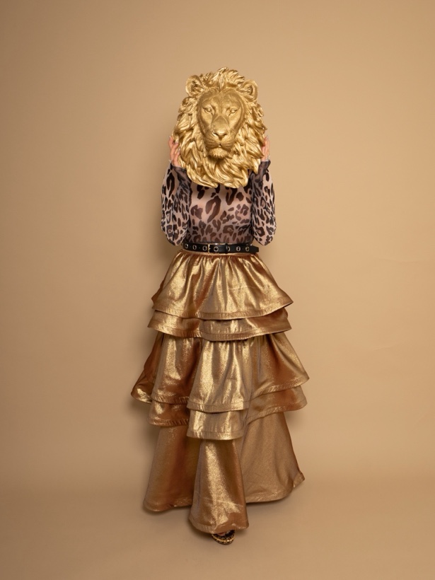 Ashleigh Malangone in a gold tiered gown